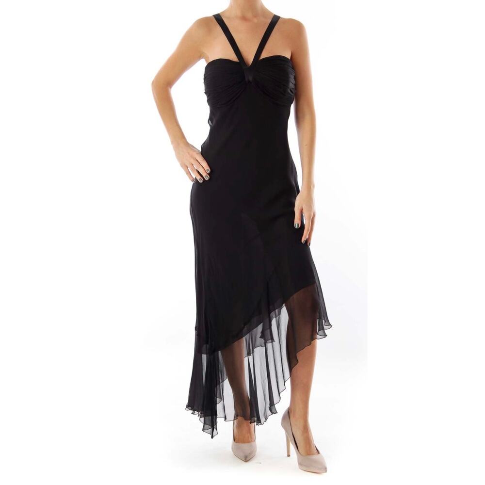 White House Black Market Black Asymmetrical Mesh Hem Dress